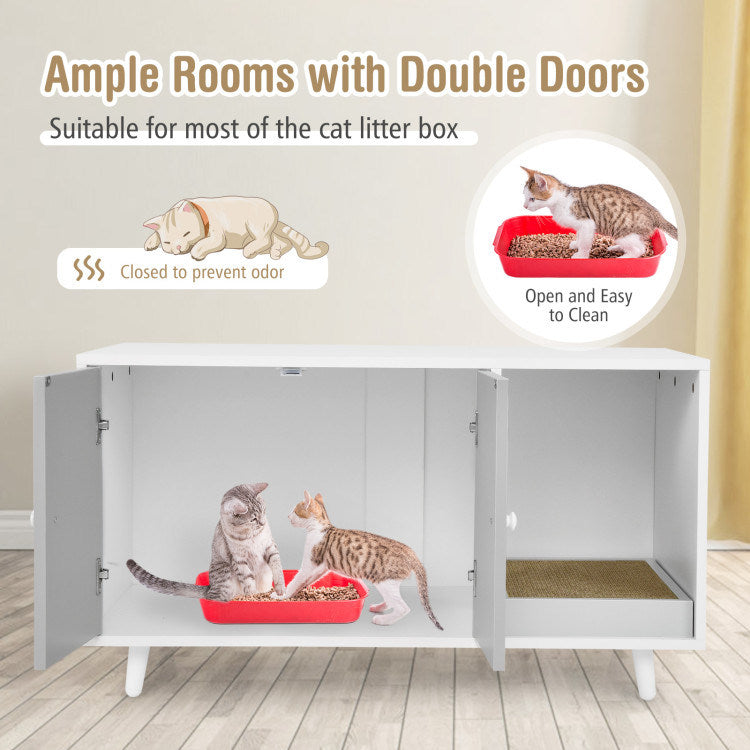 Cat Litter Box Enclosure with Divider and Double Doors