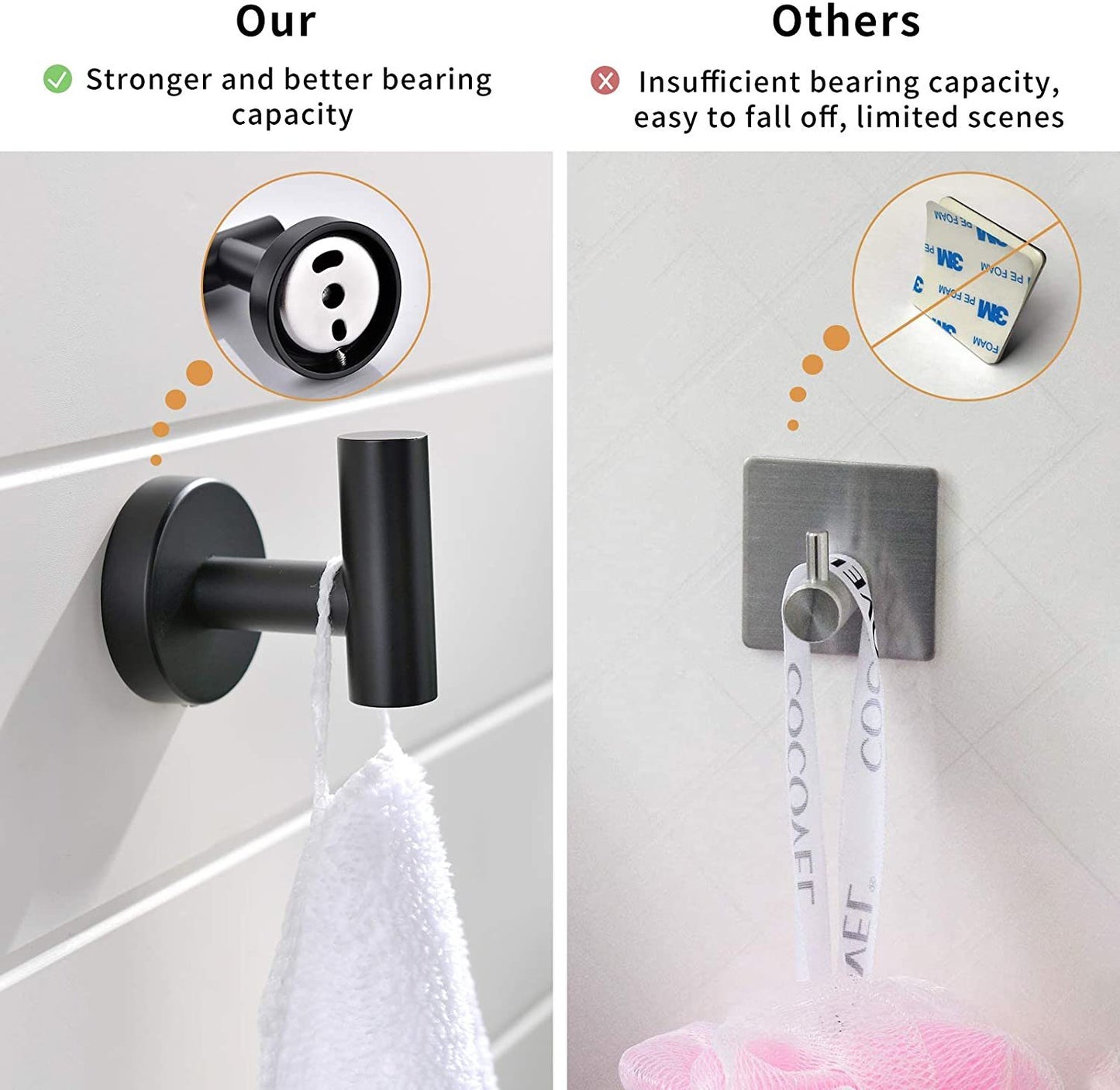 Wall Mounted Towel Rail, 4 Pieces Bathroom Accessories Set, Stainless Steel Toilet Roll Holder and Hooks
