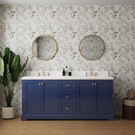 Vanity Sink Combo featuring a Marble Countertop, Bathroom Sink Cabinet, and Home Decor Bathroom Vanities - Fully Assembled Blue 72-inch Vanity with Sink 23V02-72NB