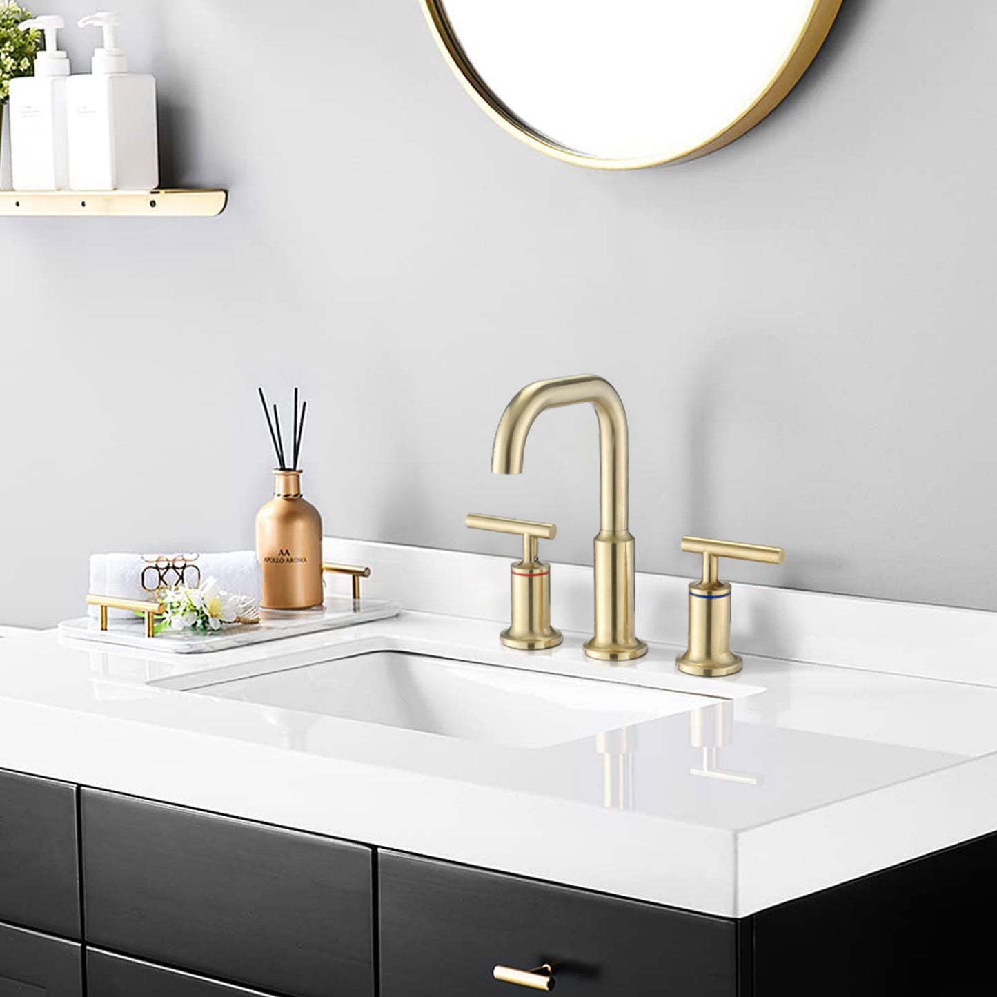 AvaMalis A|M Aquae Widespread Bathroom Faucet 3 Hole 2 Handle Vanity Sink Faucet, Brushed Golden