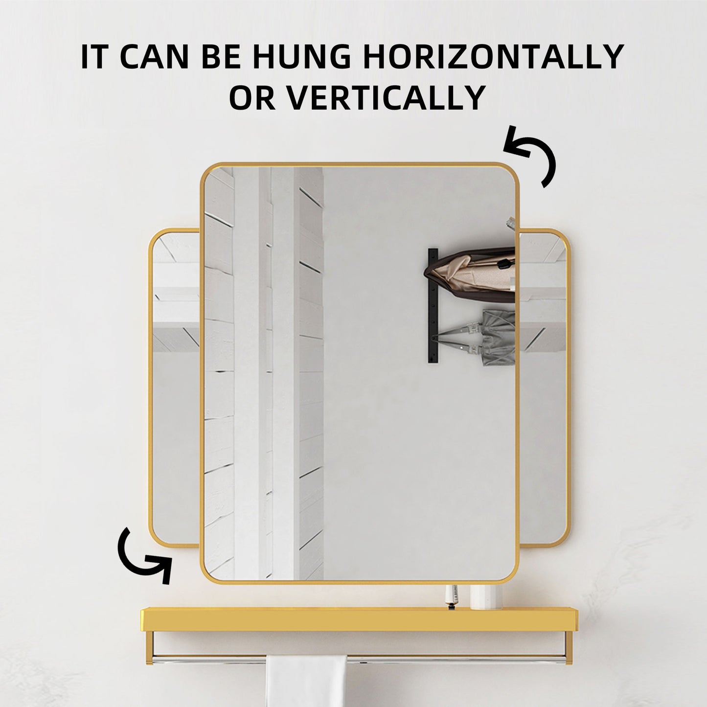 24*30 inch Mirror Hangs Horizontally or Vertically Golden Metal Framed Bathroom Mirror
