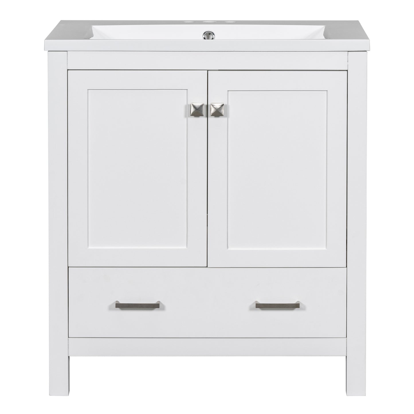 30" White Bathroom Vanity with Single Sink, Combo Cabinet Undermount Sink, Bathroom Storage Cabinet with 2 Doors and a Drawer, Soft Closing, Multifunctional Storage, Solid Wood Frame