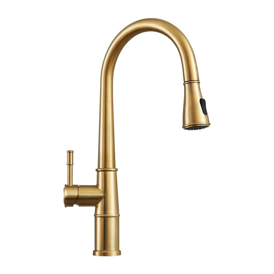 AvaMalis A|M Aquae Gold Kitchen Faucet with Pull Down Sprayer; Brushed Gold Kitchen Sink Faucets 1Handle Single Hole Deck Mount High Arc 360 Degree Swivel Pull Out Kitchen Faucets