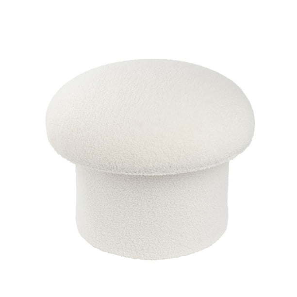 Boucle Mushroom Upholstered Storage Ottoman, Cream