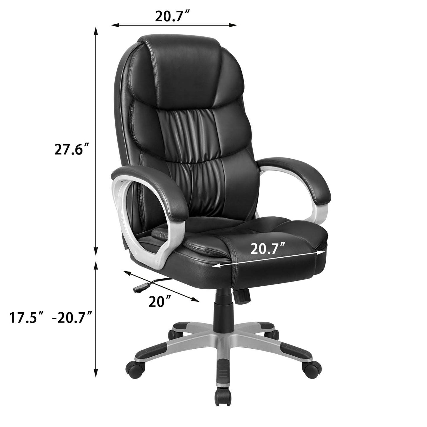 High Back Executive Chair PU Leather Business Manager's Office Chair Adjustable Ergonomic Swivel Desk Chair with Lumbar Support and Armrest, Black