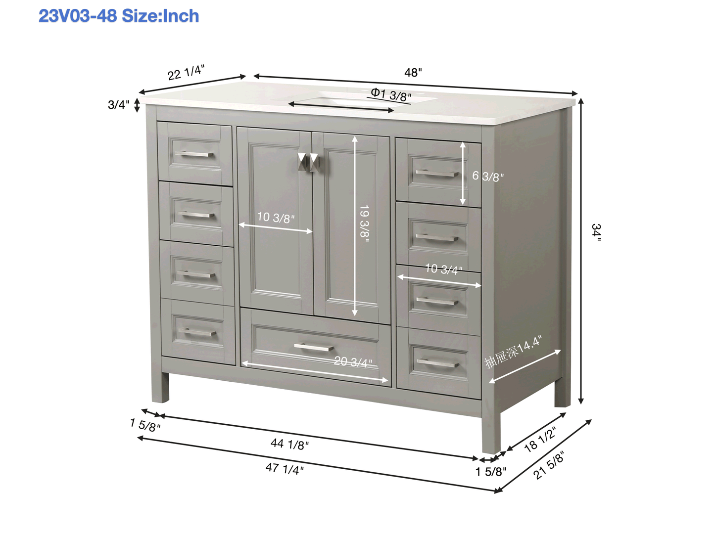 Vanity Sink Combo featuring a Marble Countertop, Bathroom Sink Cabinet, and Home Decor Bathroom Vanities - Fully Assembled Grey 48-inch Vanity with Sink 23V03-48GR