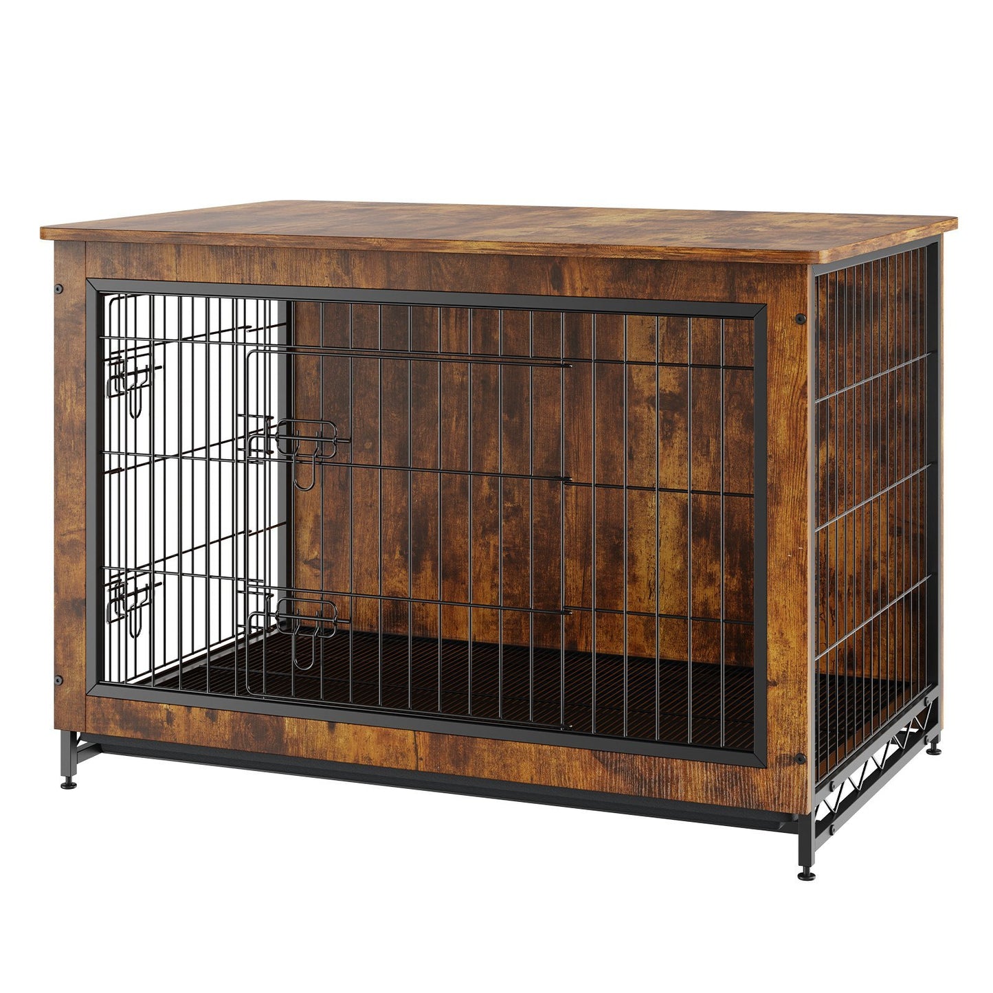 Dog Crate Furniture, 38 inch Wooden Dog Crate with Double Doors, Heavy-Duty Dog Cage End Table with Multi-Purpose Removable Tray, Modern Dog Kennel Indoor for Dogs up to 70lb, Rustic Brown