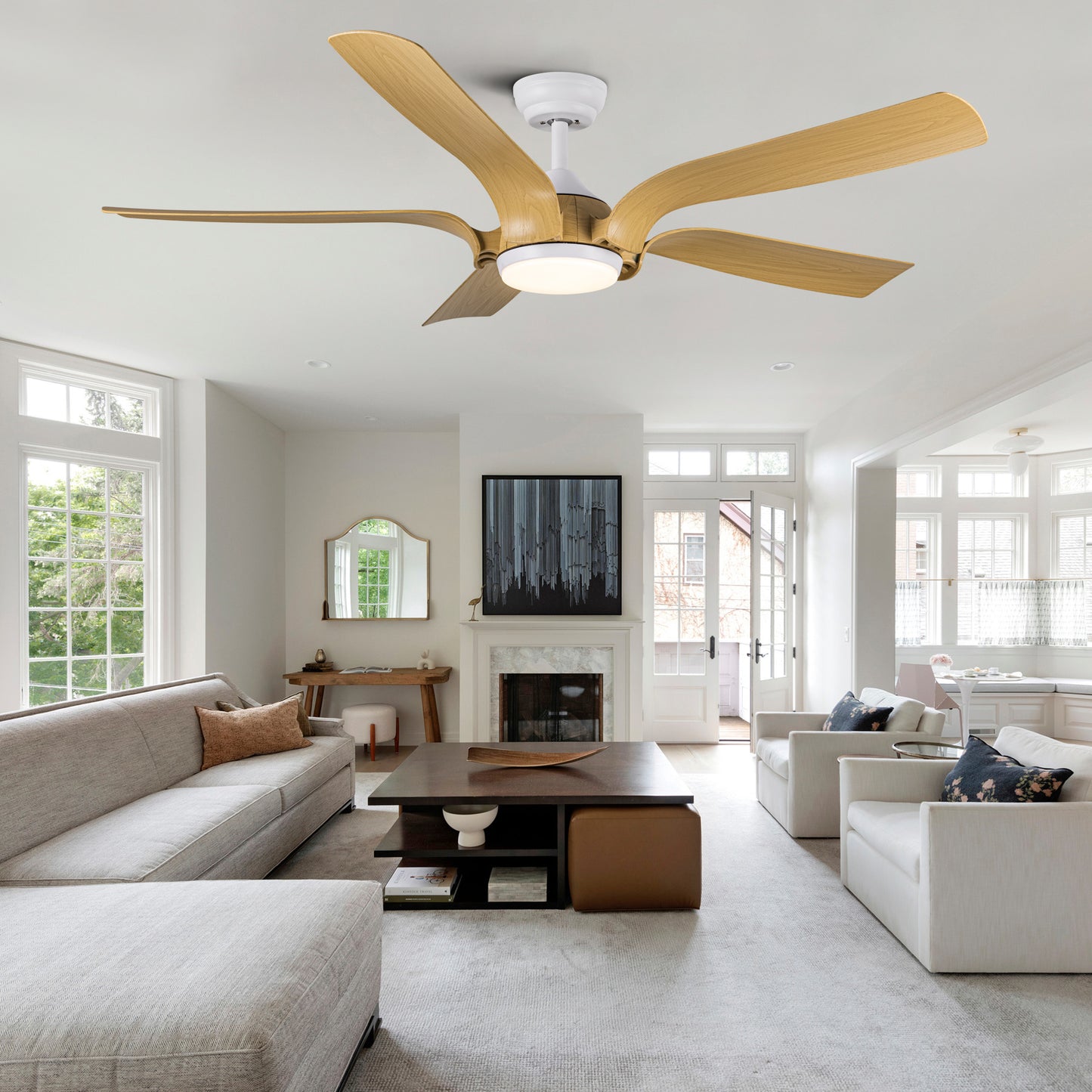 AvaMalis 56 in.Farmhouse Integrated LED Faux Wood White Smart Ceiling Fan with Remote Control and DC Motor