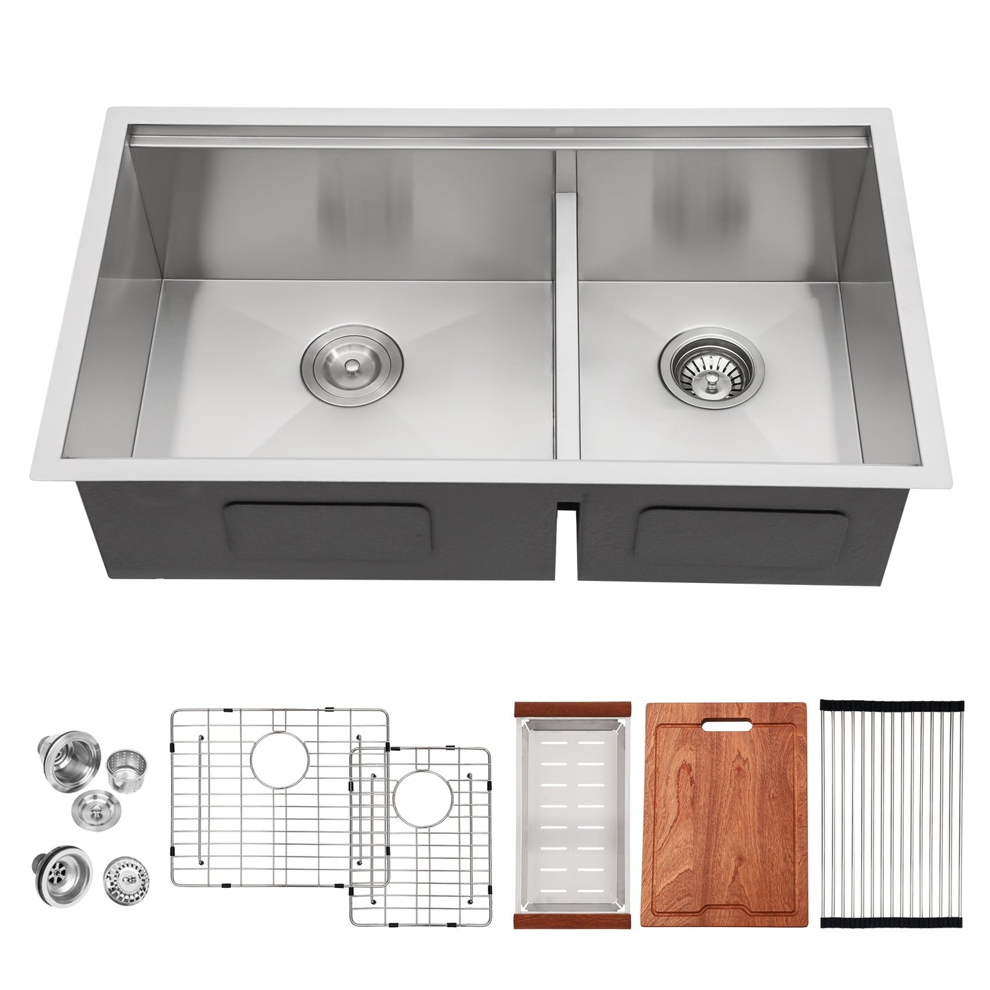Lordear 33 Inch Undermount Workstation Sink Double Bowl 16 Gauge Stainless Steel Low Divide Kitchen Sink