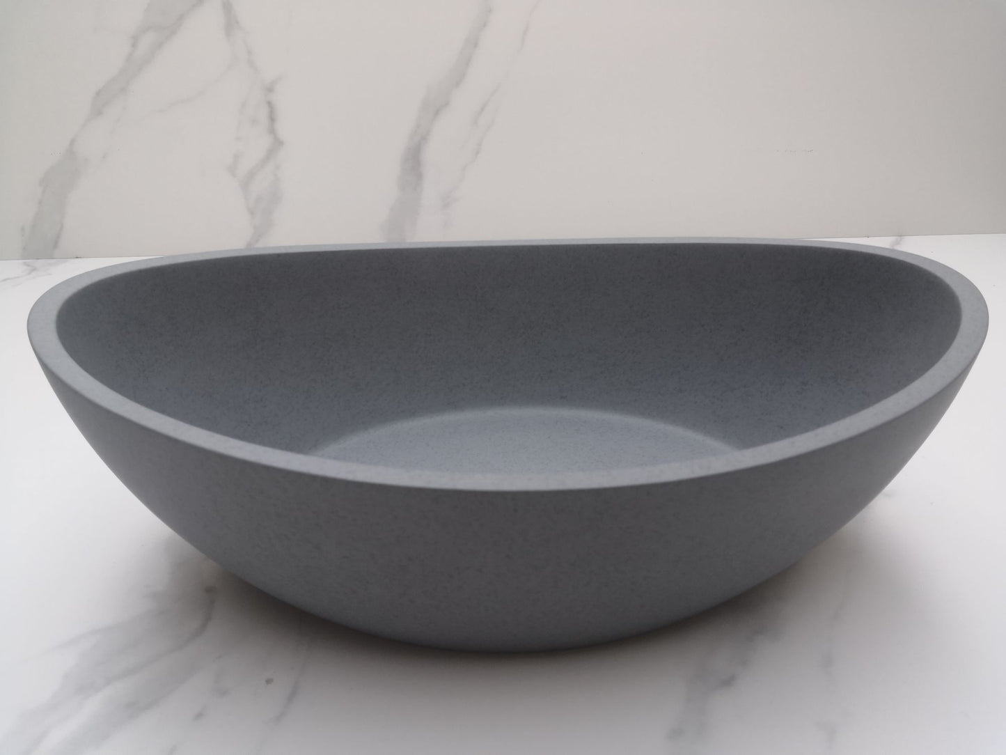 Oval Concrete Vessel Bathroom Sink in Grey without Faucet and Drain
