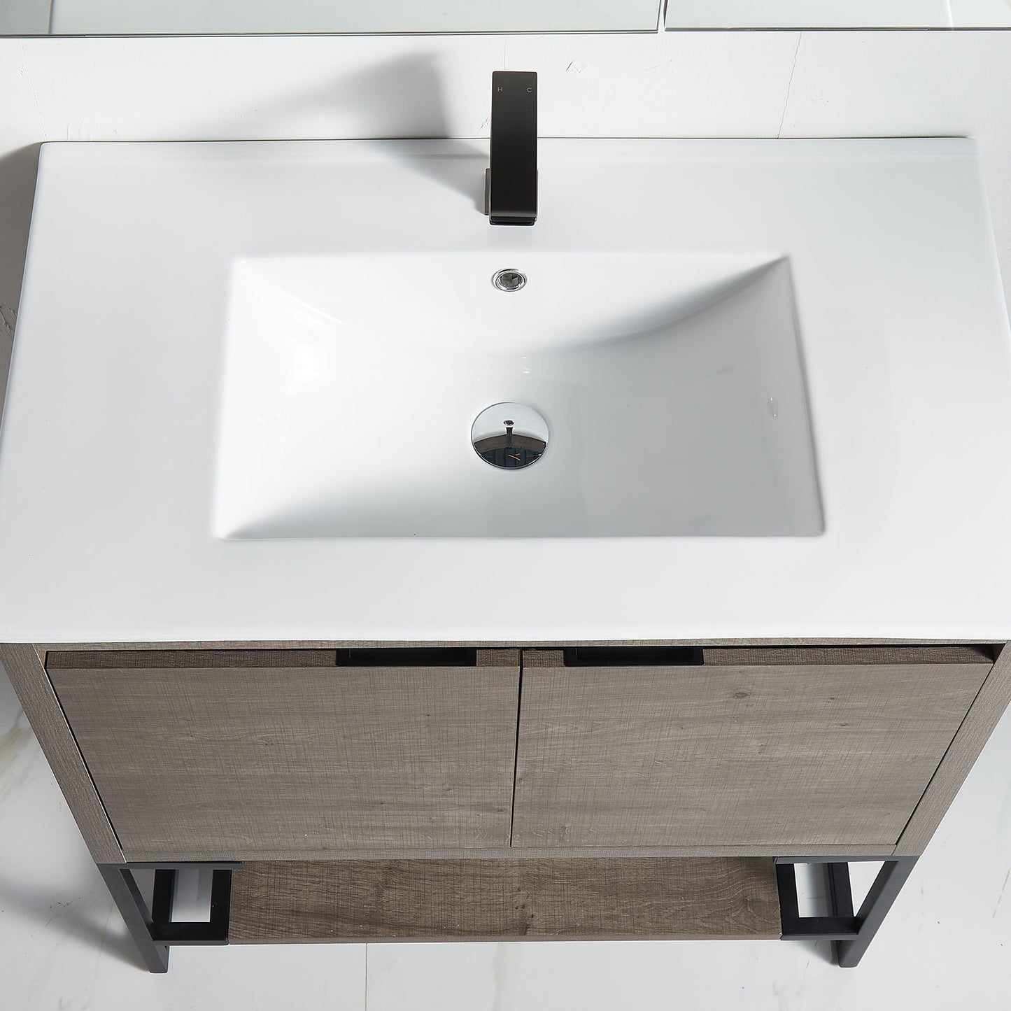 32 inches Wood Freestanding Bathroom Vanity Combo with Integrated Ceramic Sink and 2 Soft Close Doors