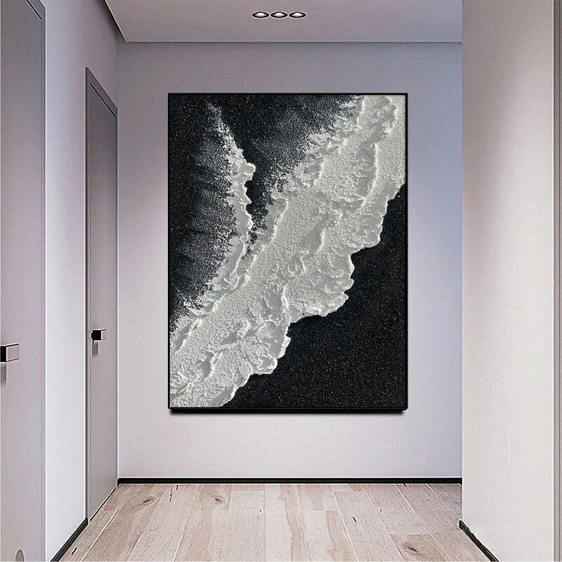 Modern Abstract handpainted large size wholesale prodcut ocean seaside thick grey and black Oil painting Simple Design Wall Art