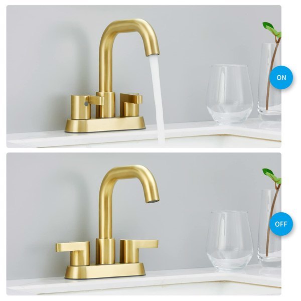 AvaMalis A|M Aquae Bathroom Faucet 2 Handle 4 Inch Centered Bathroom Sink Faucets 3 Hole with Pop Up Drain and Water Supply Lines, Brushed Gold