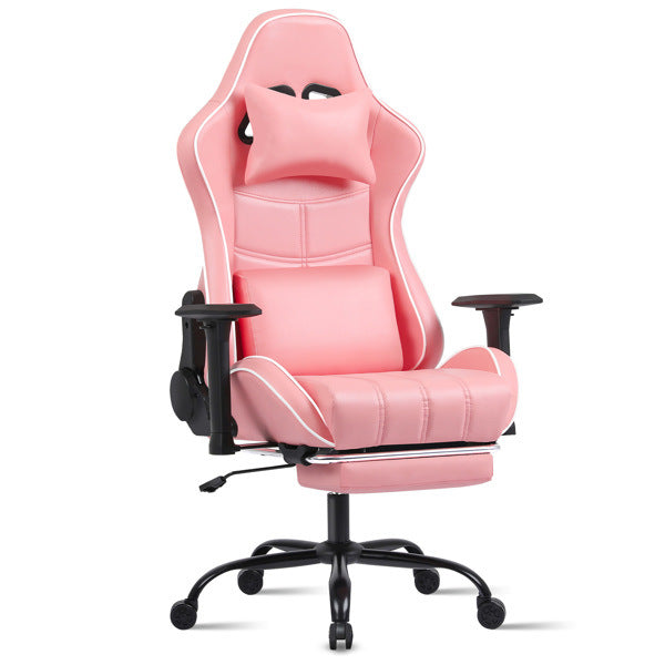 Ergonomic Gaming Chair with Footrest, Comfortable Computer Chair for Heavy People, Adjustable Height Office Desk Chair with Wheels, Breathable Leather Video Game Chairs (Pink)