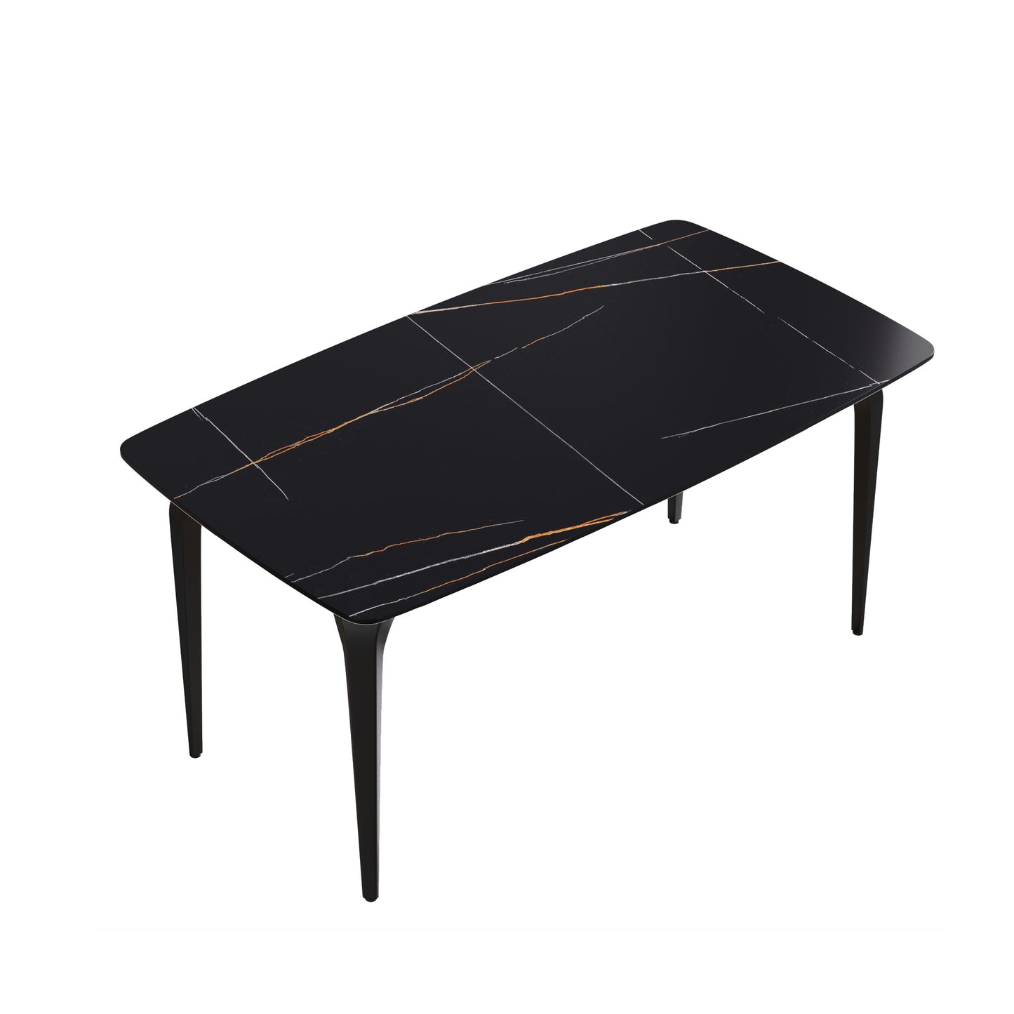 63"Modern artificial stone black curved black metal leg dining table -6 people