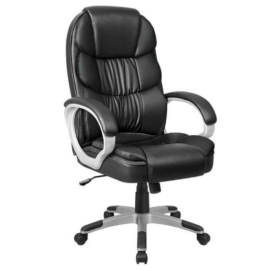 High Back Executive Chair PU Leather Business Manager's Office Chair Adjustable Ergonomic Swivel Desk Chair with Lumbar Support and Armrest, Black