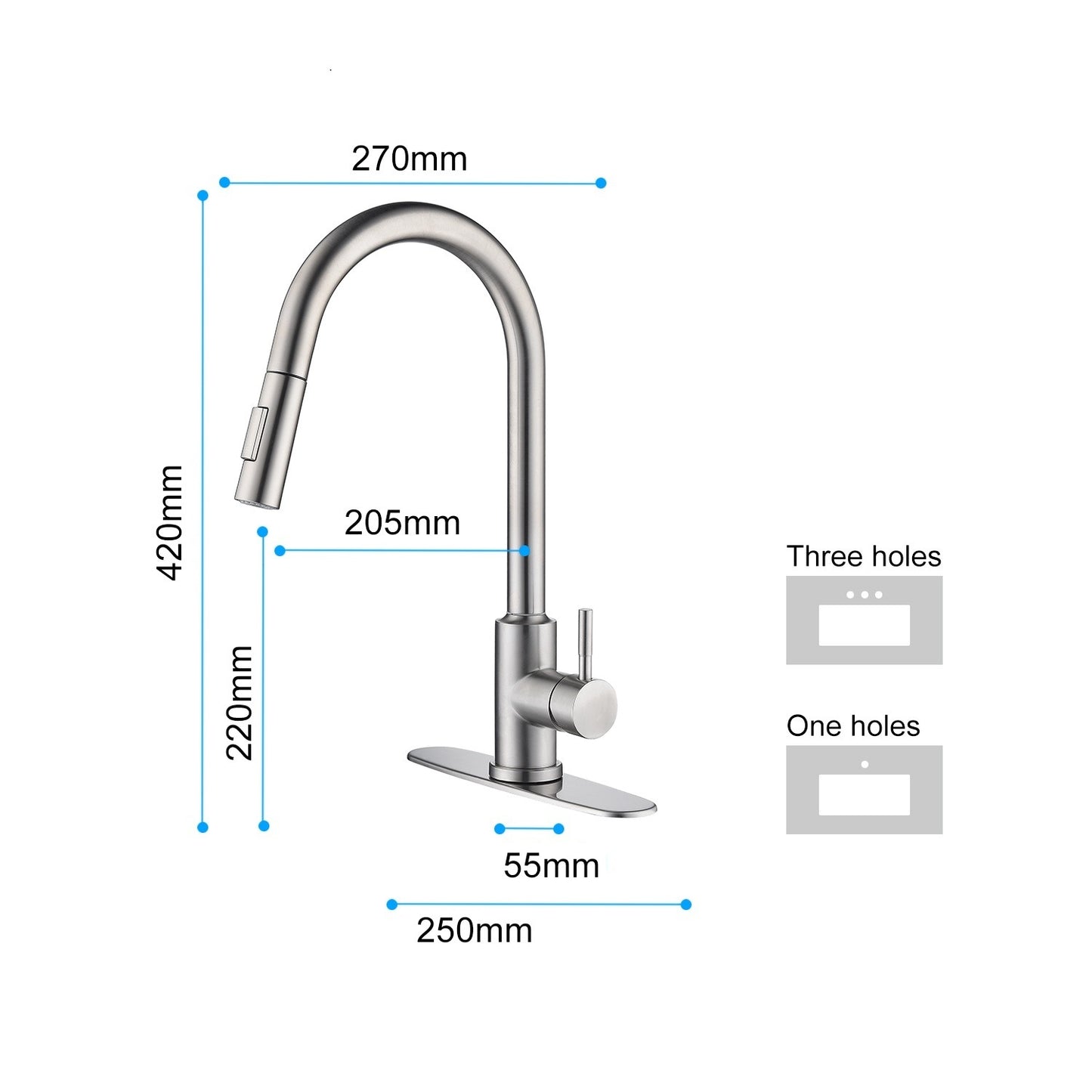 AvaMalis A|M Aquae Touch Kitchen Faucet with Pull Down Sprayer; Single Handle High Arc  Pull out Kitchen Faucet; Single Level Stainless Steel Kitchen Sink Faucets with Pull down Sprayer