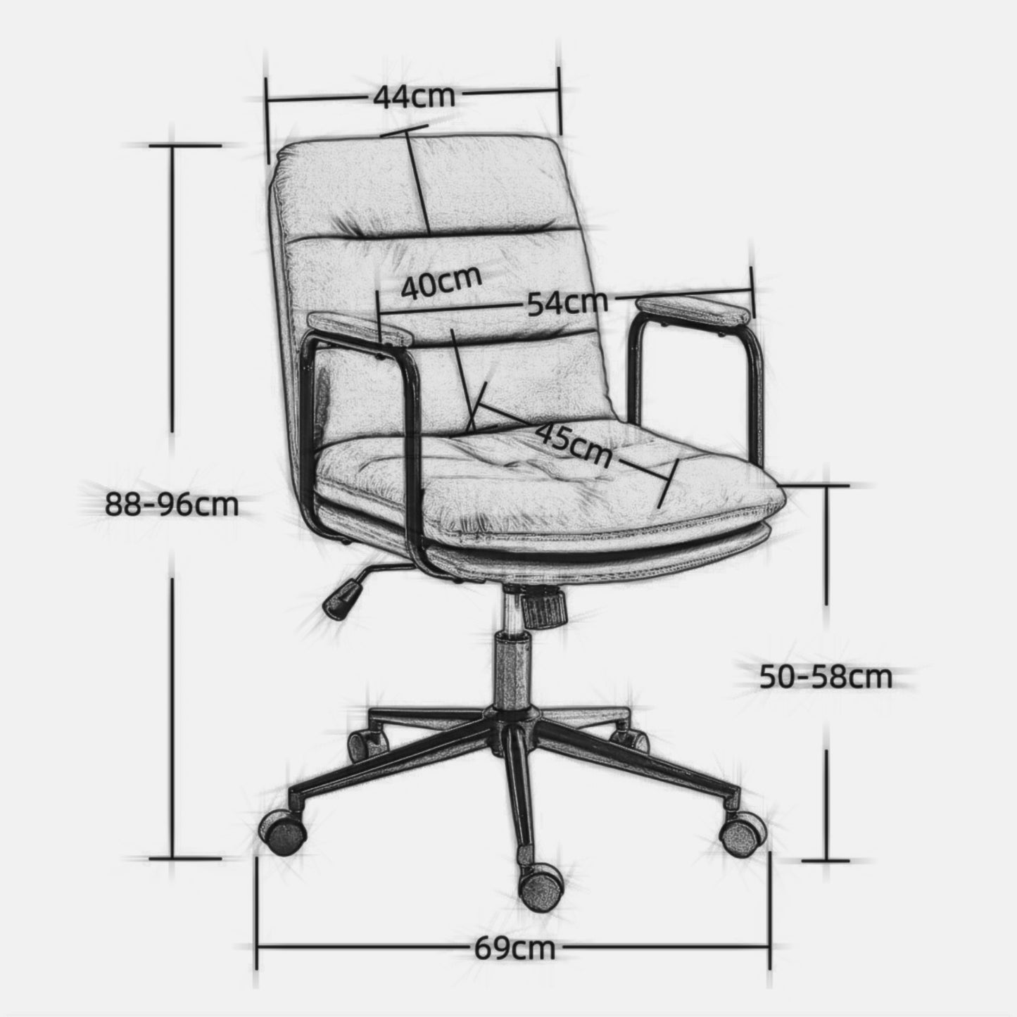 Office Chair,Mid Back Home Office Desk Task Chair with Wheels and Arms Ergonomic PU Leather Computer Rolling Swivel Chair with Padded Armrest,The back of the chair can recline 40° (Brown)