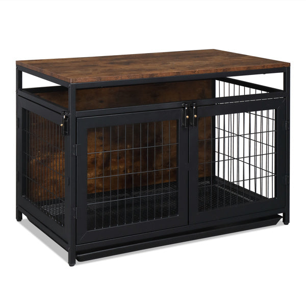 37.4 "Furniture Dog Cage, Super Sturdy Dog Cage, Dog Crate for Small/Medium Dogs, Three door and Three lock, Anti-chew Features, Pet Crate furniture, End Table Night Stand Indoor Use, Rustic Brown