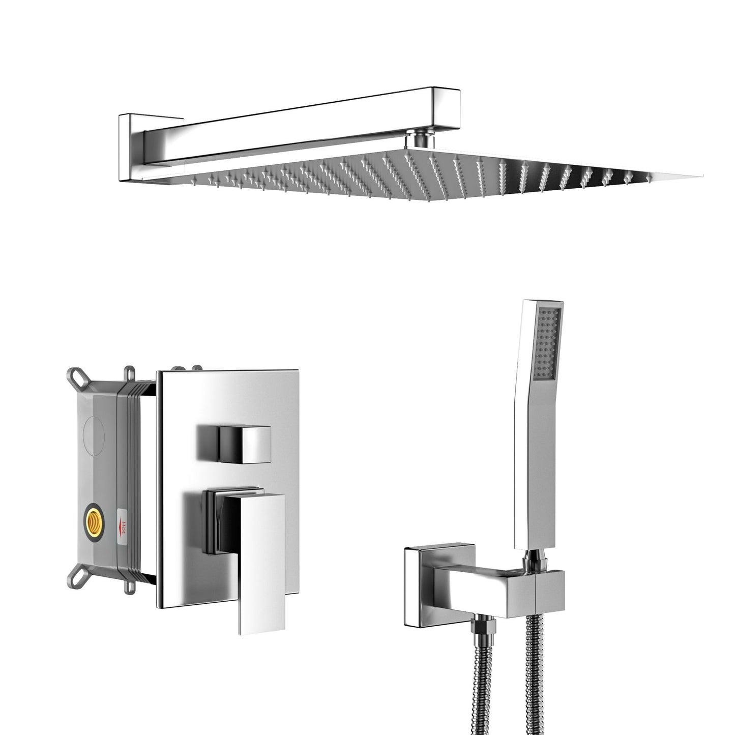 Dual Shower Head - 12 Inch Wall Mounted Square Shower System with Rough-in Valve,Chrome