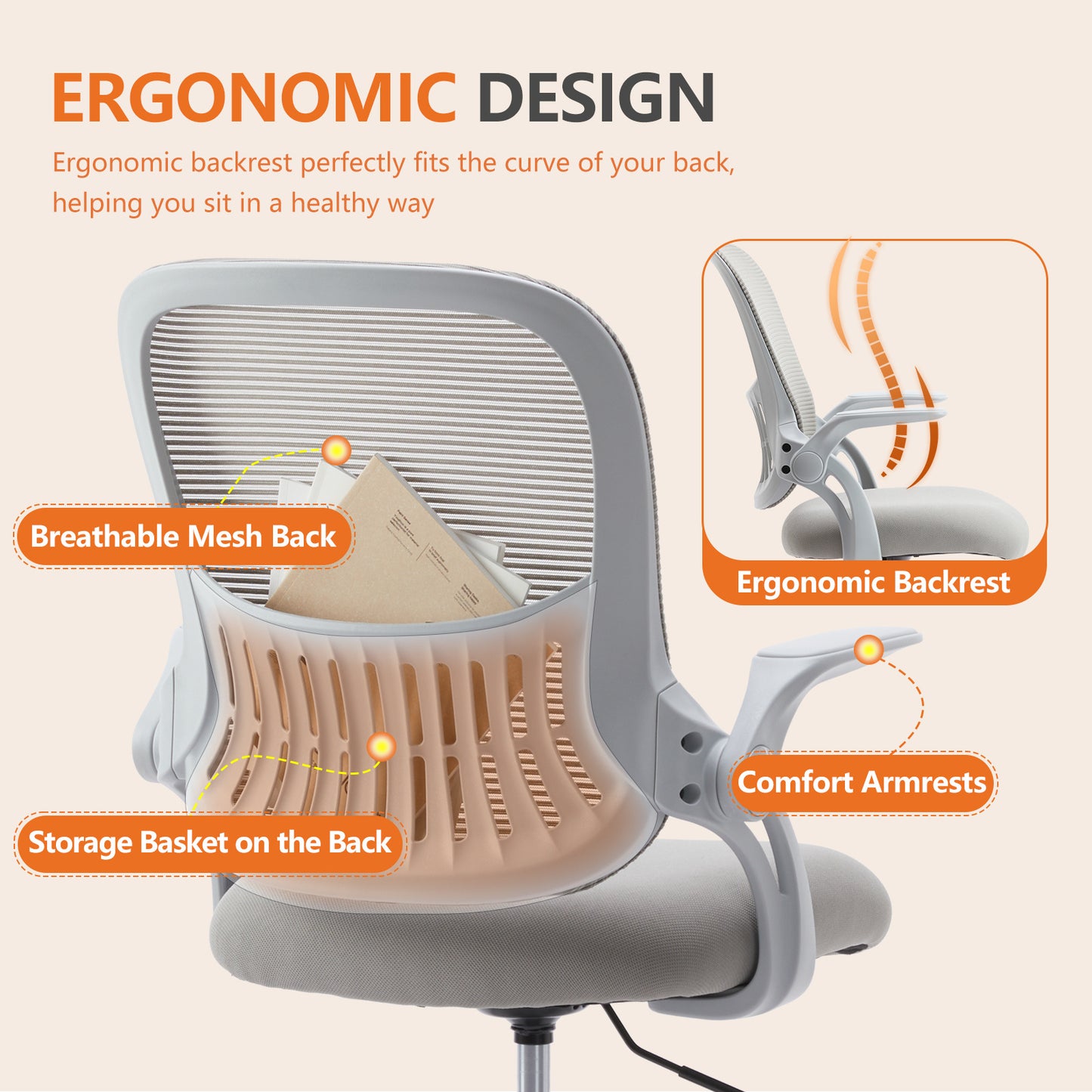 Sweetcrispy Drafting Tall Office Chair Ergonomic High Desk Chair with Flip-up Armrests