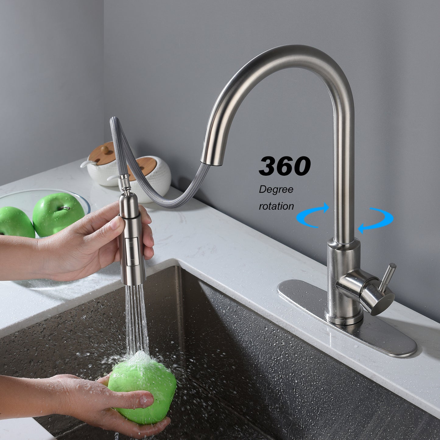 AvaMalis A|M Aquae Touch Kitchen Faucet with Pull Down Sprayer; Single Handle High Arc  Pull out Kitchen Faucet; Single Level Stainless Steel Kitchen Sink Faucets with Pull down Sprayer