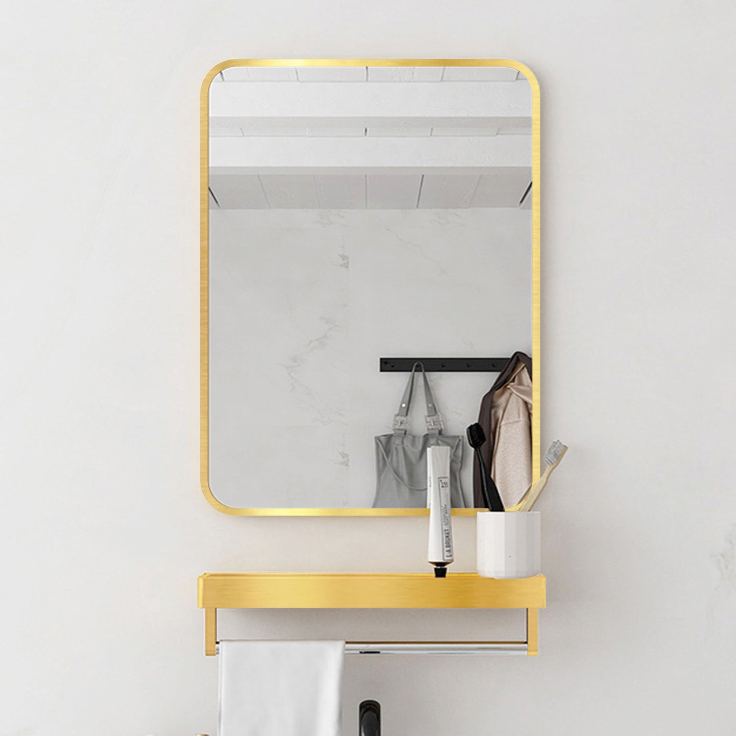 20*28 inch Mirror Hangs Horizontally or Vertically Gold Metal Framed Bathroom Mirror
