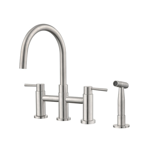 A|M Aquae Double Handle Bridge Kitchen Faucet with Side Spray