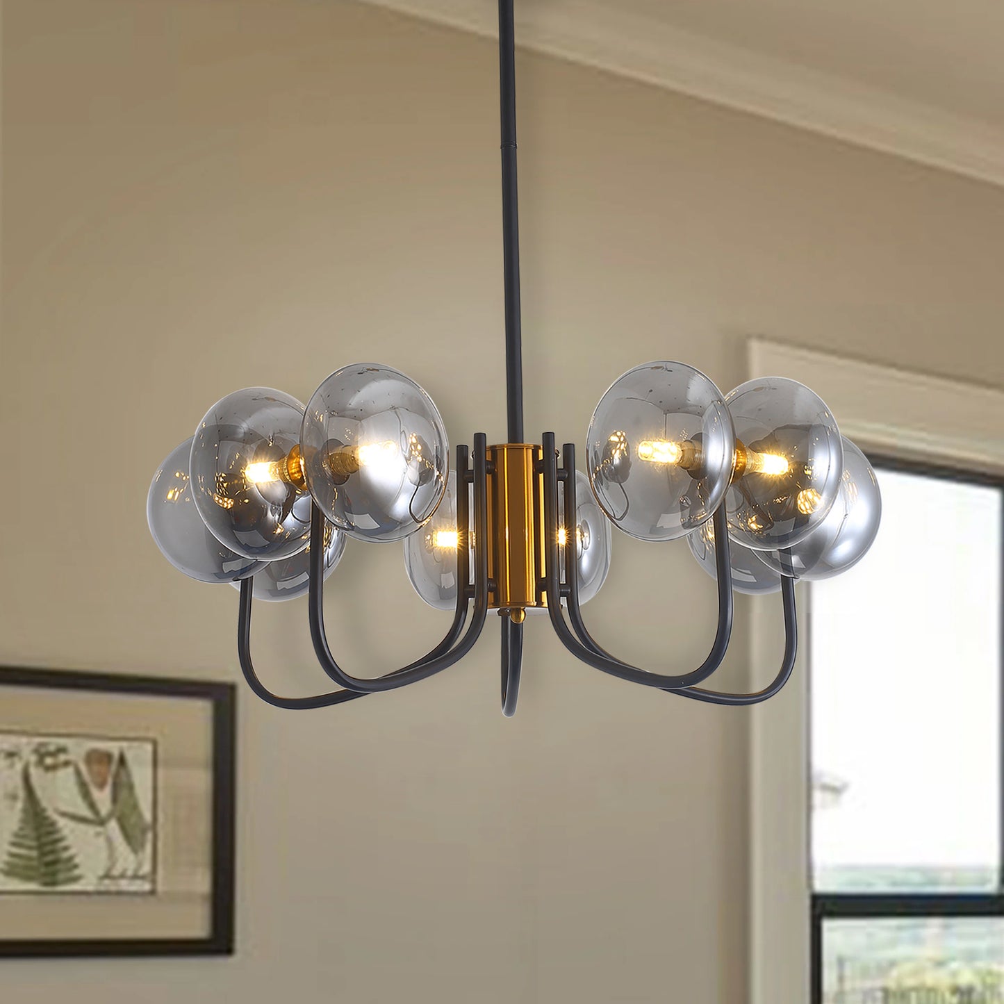 Modern American chandelier-black gold iron glass lampshade -10 bulbs -G9 lamp holder