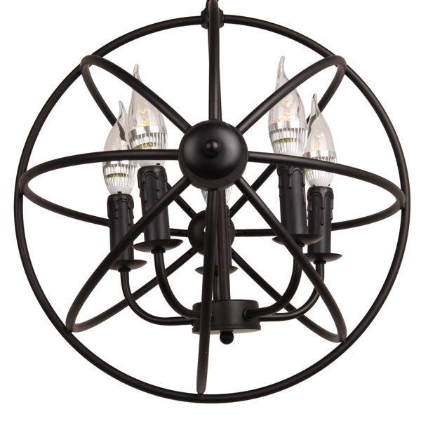 5-Light Globe Sphere Orb Cage Flush-Mount Chandelier Black Pendant Light Farmhouse Chandelier Candle Globe Ceiling Light Fixture