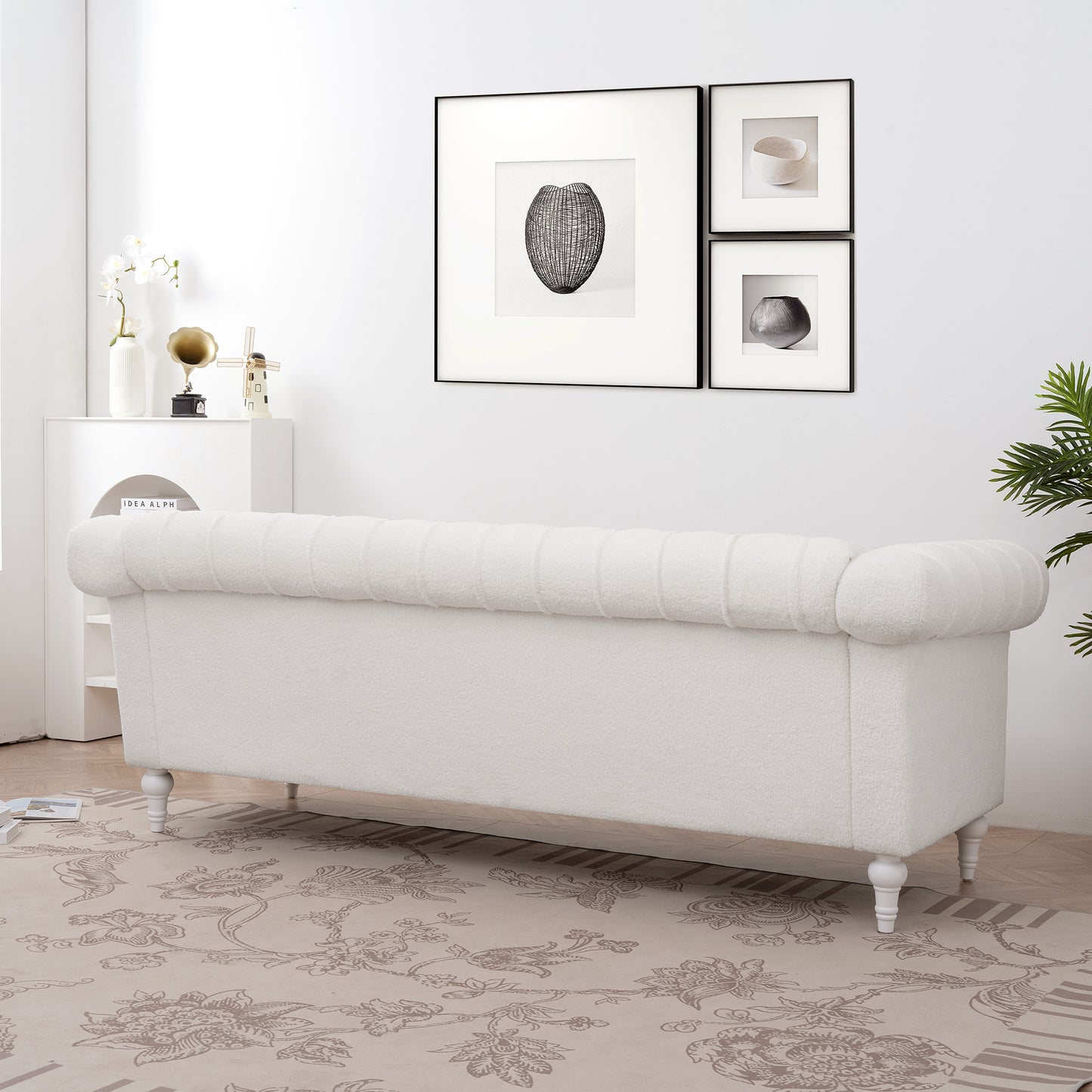 83.66 Inch Width Traditional Square Arm removable cushion 3 seater Sofa
