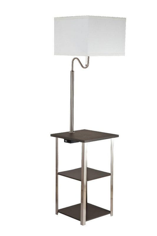 58" Tall" Dru" Square Side Table Floor Lamp with Charging and USB Port, Silver