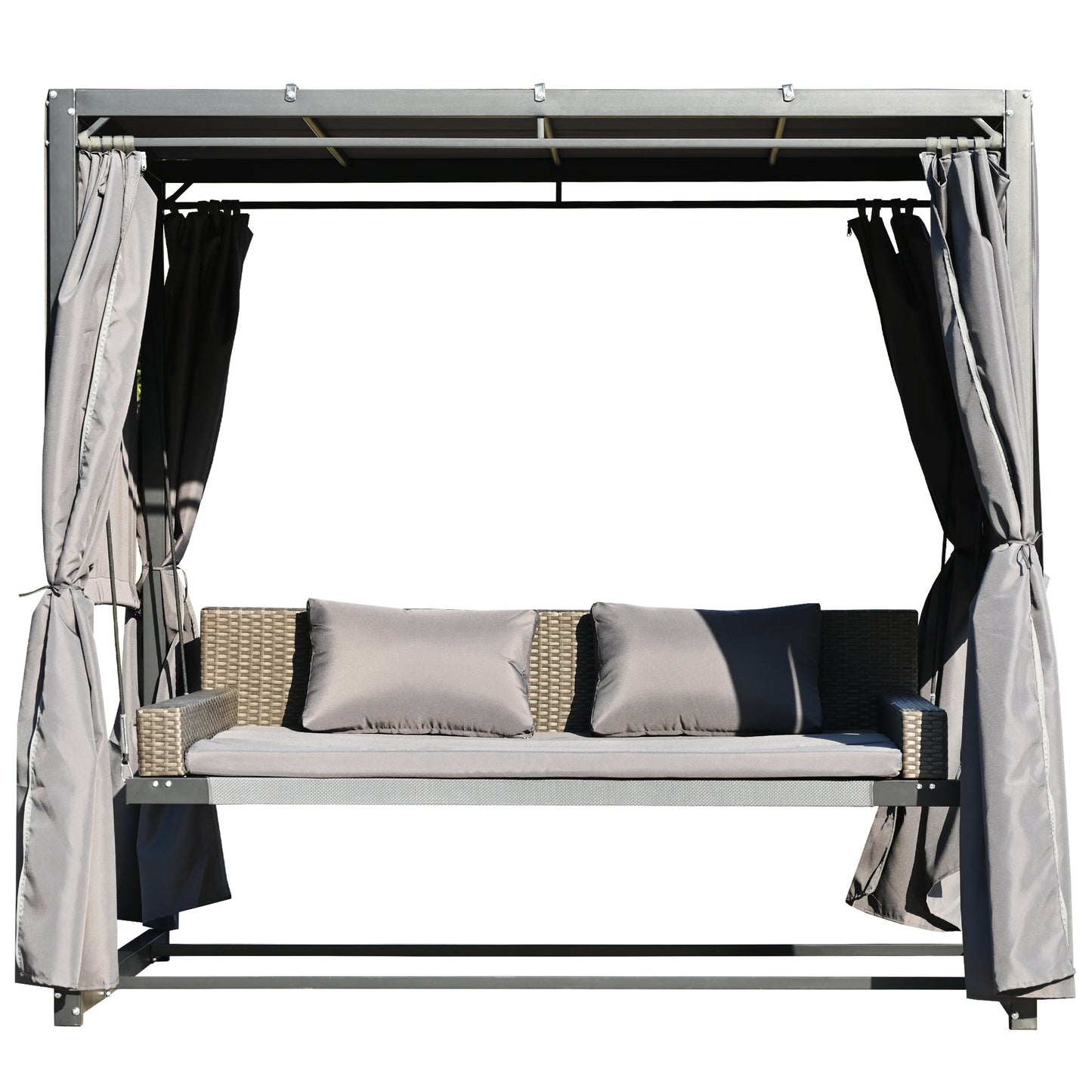 [VIDEO provided]U_Style 2-3 People Outdoor Swing Bed; Adjustable Curtains; Suitable For Balconies;  Gardens And Other Places