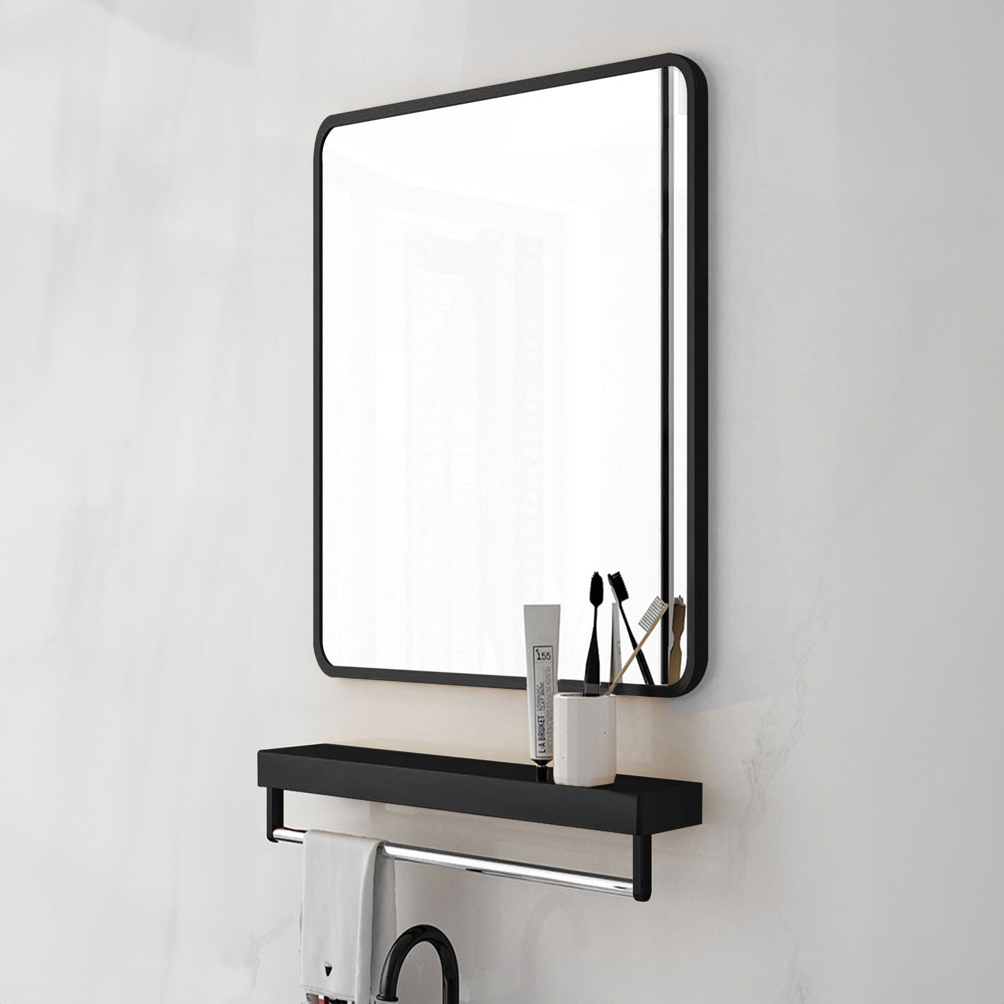 20*28inch Mirror Hangs Horizontally or Vertically Black Metal Framed Bathroom Mirror