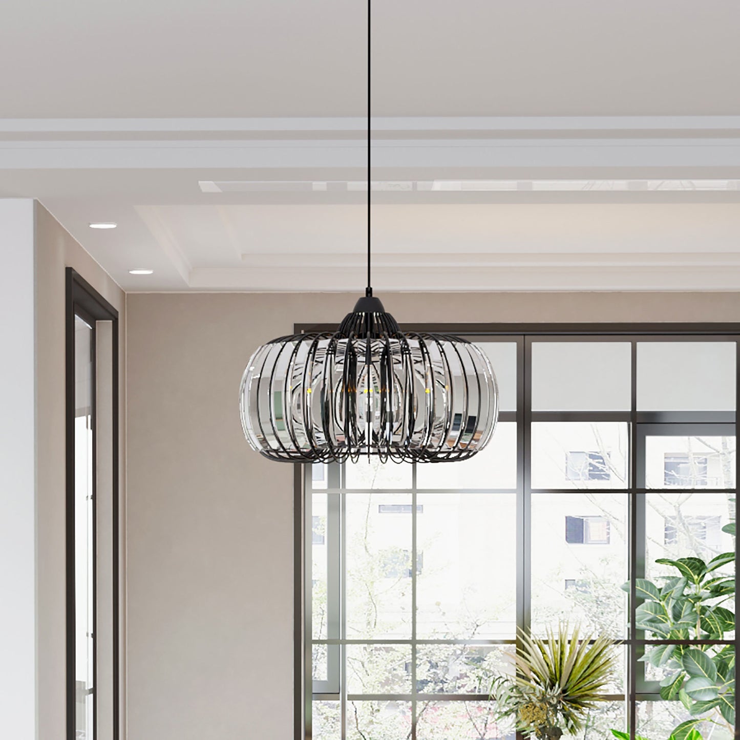 Modern Oblate Black Crystal Chandelier Fixture; Ceiling Pendant light for Living Room; Bedroom; Kitchen; Dining Room; Hallway; Adjustable Color Temperature; Dimmable; 120V; E26; W16.5*L31.5