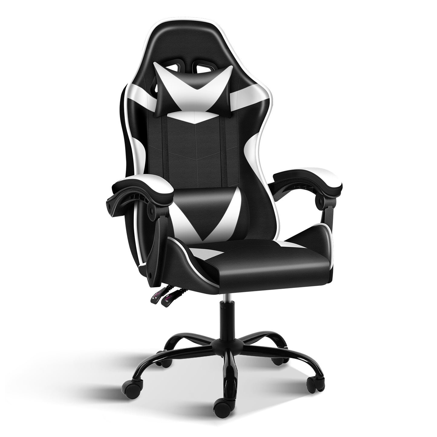 Racing Video Backrest and Seat Height Recliner Gaming Office High Back Computer Ergonomic Adjustable Swivel Chair, Without footrest, Black/White