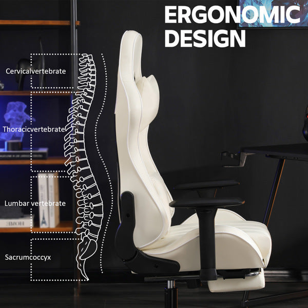 Ergonomic Gaming Chairs for Adults 400lb Big and Tall, Comfortable Computer Chair for Heavy People, Adjustable Lumbar Desk Office Chair with Footrest, Video Game Chairs (White)