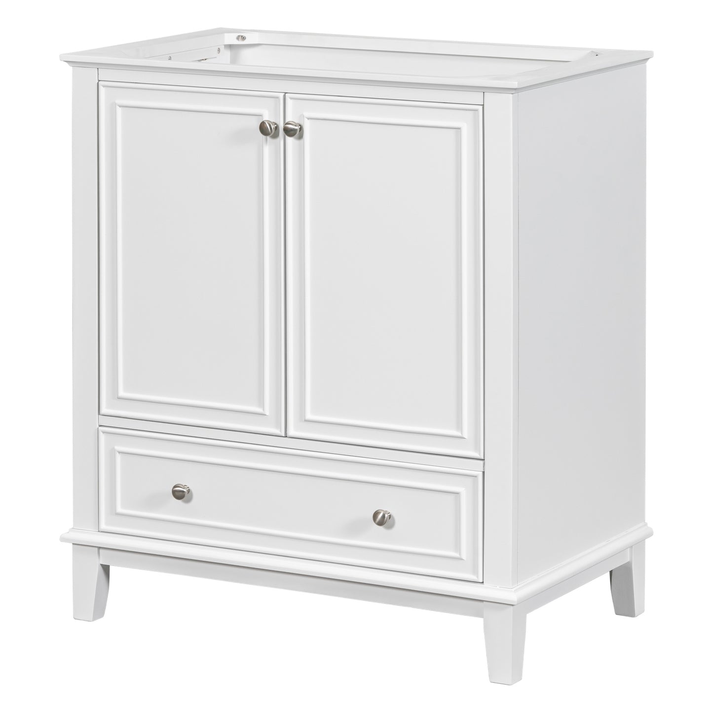 30" Bathroom Vanity without Sink, Base Only, Multi-functional Bathroom Cabinet with Doors and Drawer, Solid Frame and MDF Board, White
