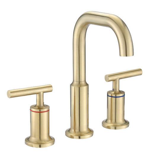 AvaMalis A|M Aquae Widespread Bathroom Faucet 3 Hole 2 Handle Vanity Sink Faucet, Brushed Golden