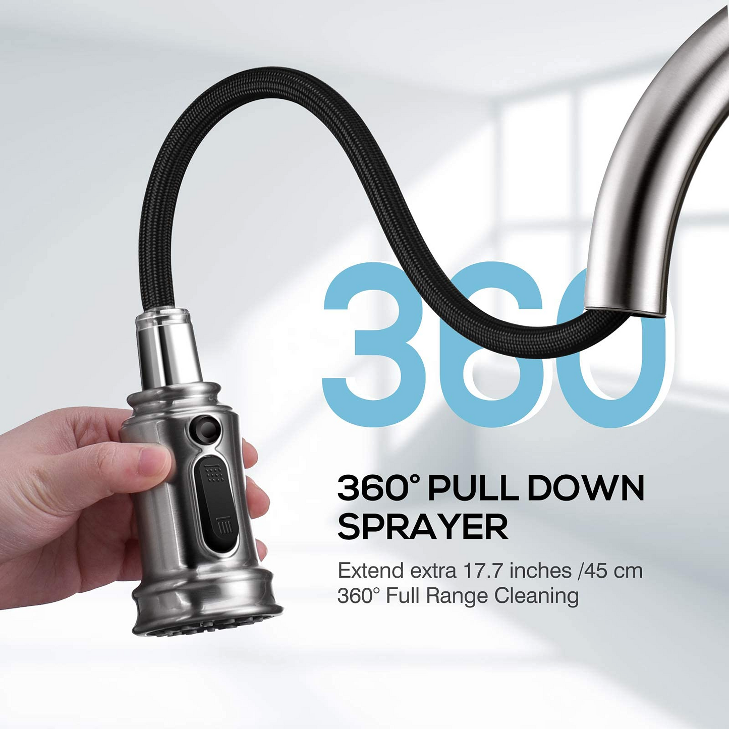 Kitchen Faucet- 3 Modes Pull Down Sprayer Kitchen Sink Faucet, Brushed Nickel Kitchen Faucet Single Handle, 1or3 Holes with Deck Plate, 100% Lead-Free for RV/House