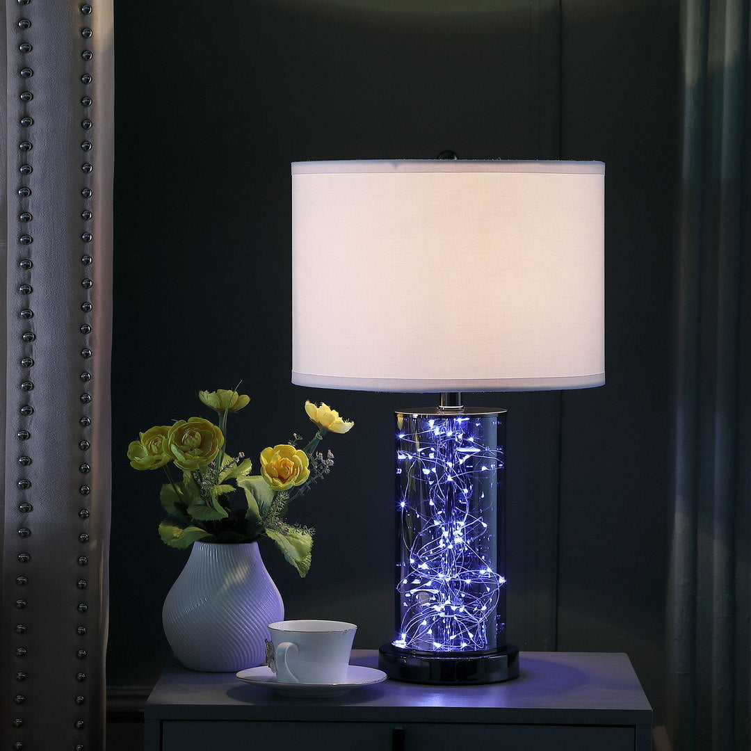 21.25" In Cynx Led Night Light Mid-Century Glass Black Chrome Table Lamp