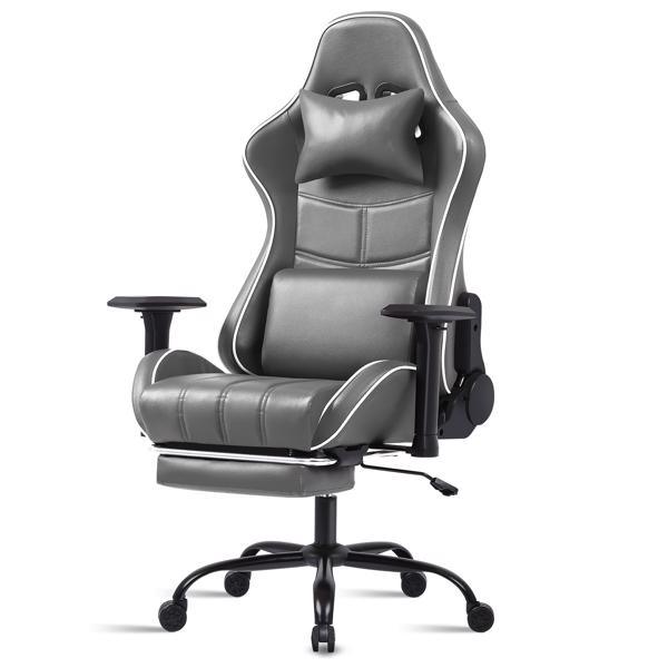 Ergonomic Gaming Chairs for Adults 400lb Big and Tall, Comfortable Computer Chair for Heavy People, Adjustable Lumbar Desk Office Chair with Footrest, Video Game Chairs (Gray)