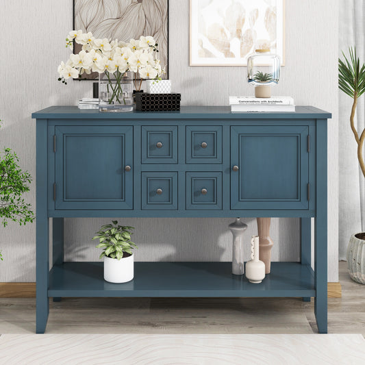 TREXM Cambridge Series Ample Storage Vintage Console Table with Four Small Drawers and Bottom Shelf for Living Rooms, Entrances and Kitchens (Light Navy, OLD SKU: WF190263AAH)