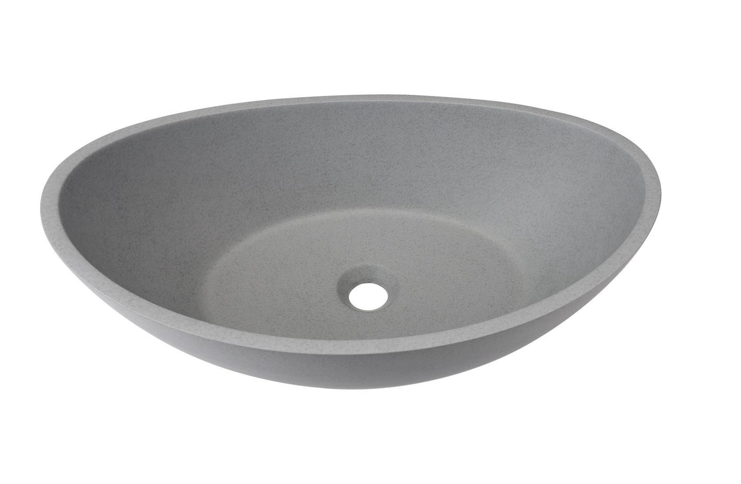 Oval Concrete Vessel Bathroom Sink in Grey without Faucet and Drain