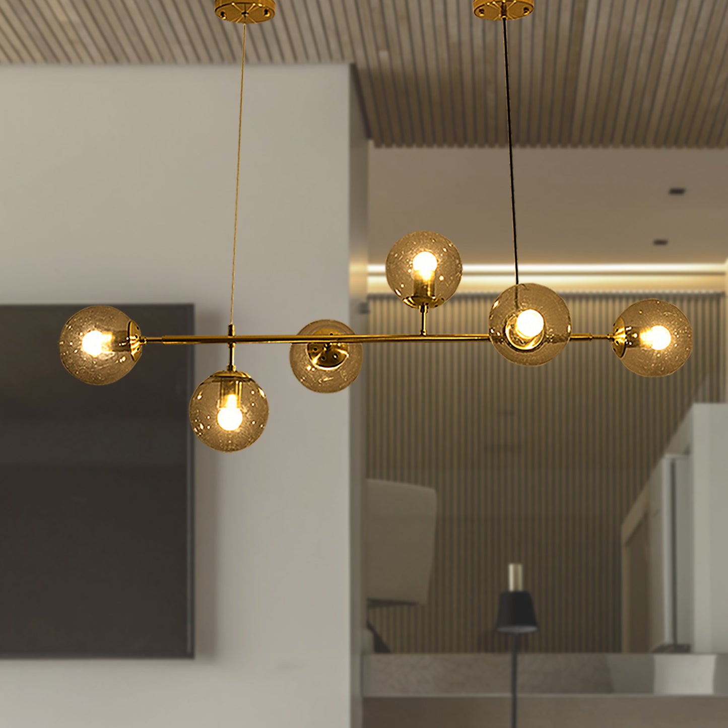 Modern American branch glass lampshade metal chain chandelier 6 bulbs