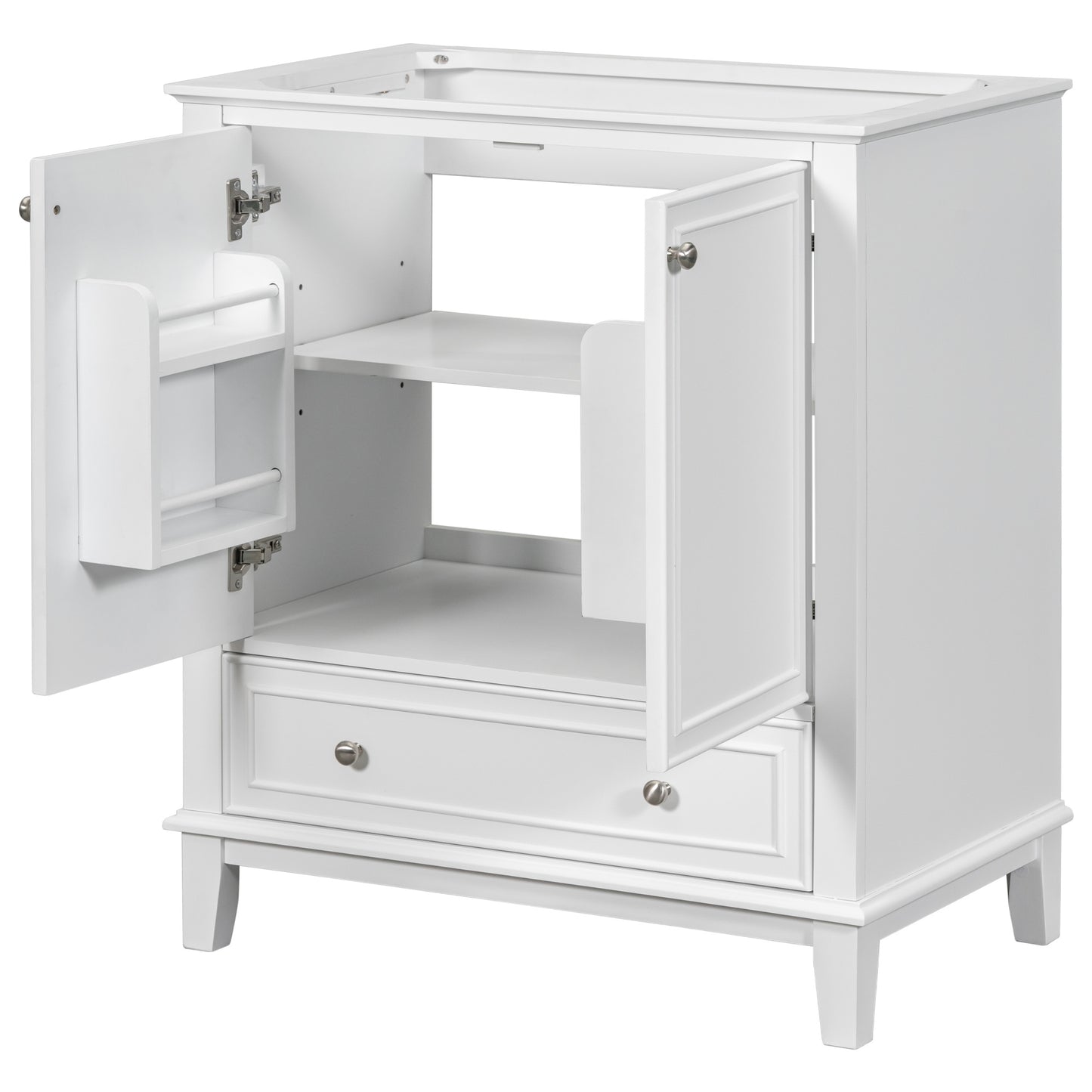 30" Bathroom Vanity without Sink, Base Only, Multi-functional Bathroom Cabinet with Doors and Drawer, Solid Frame and MDF Board, White