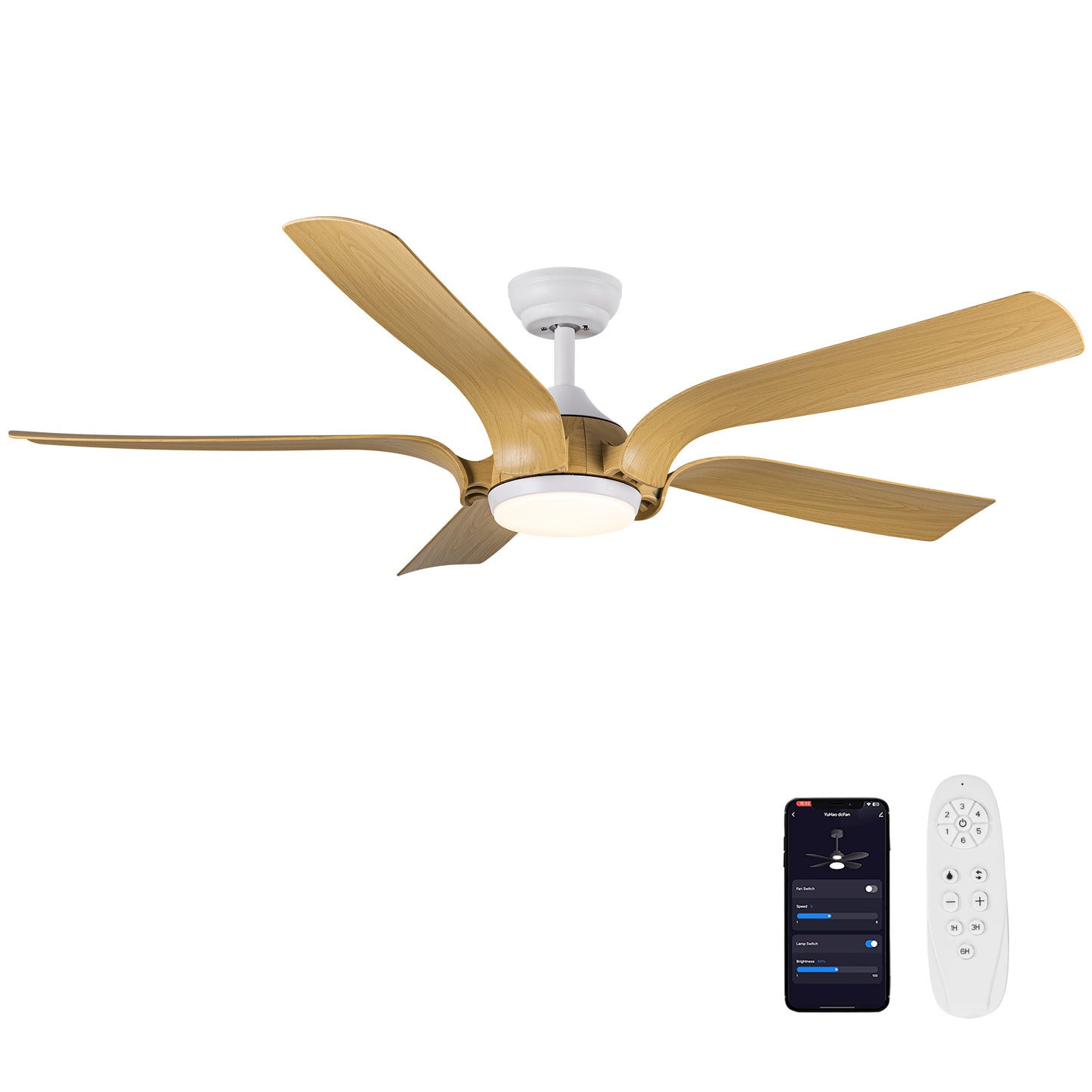 AvaMalis 56 in.Farmhouse Integrated LED Faux Wood White Smart Ceiling Fan with Remote Control and DC Motor