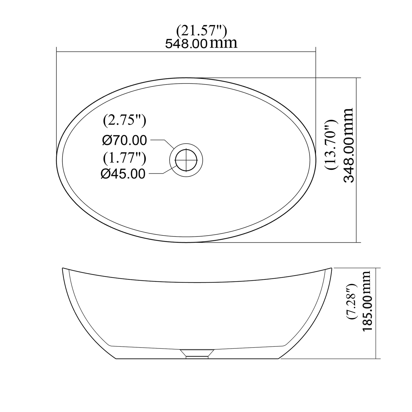 Oval Concrete Vessel Bathroom Sink in Grey without Faucet and Drain