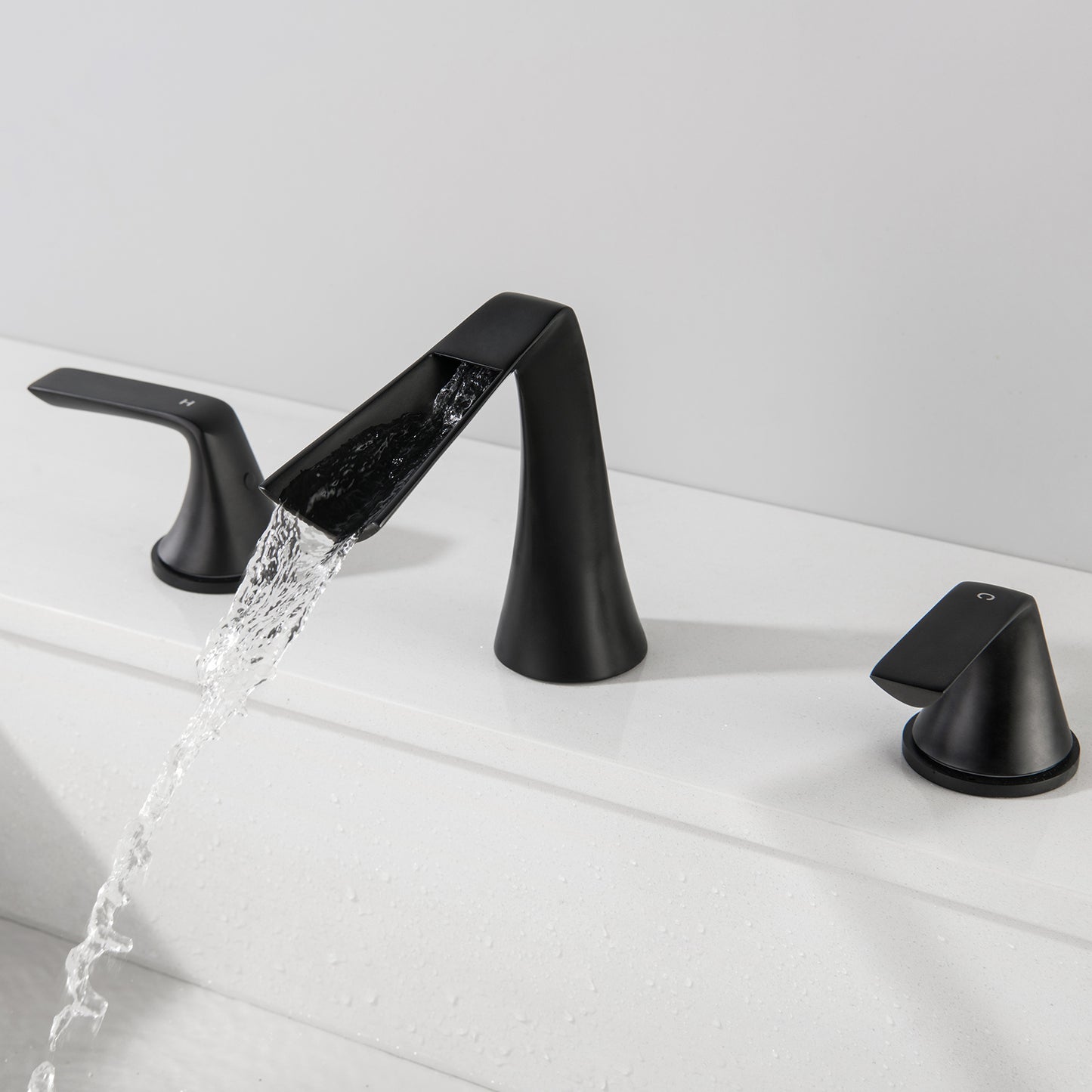 AvaMalis A|M Aquae Waterfall Bathroom Faucet Widespread  Black Brass 2 Handles
