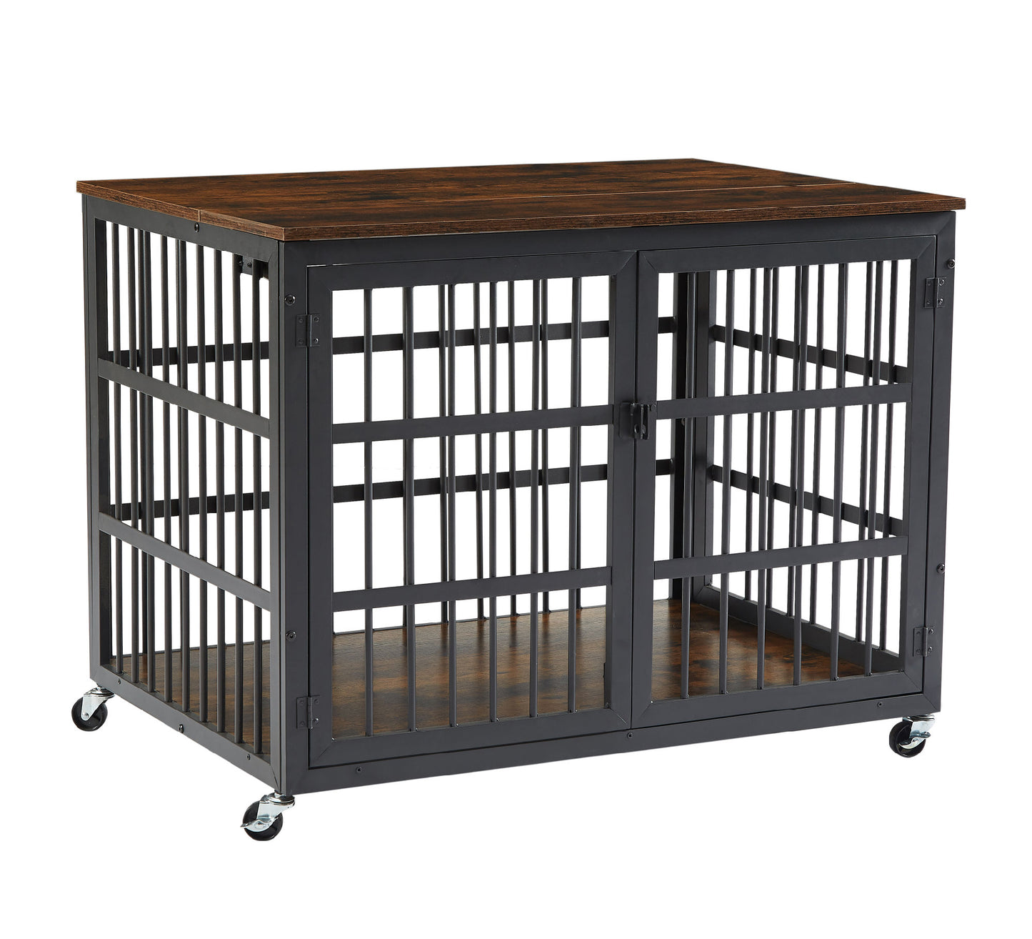 Furniture style dog crate wrought iron frame door with side openings, Grey, 38.4''W x 27.7''D x 30.2''H.